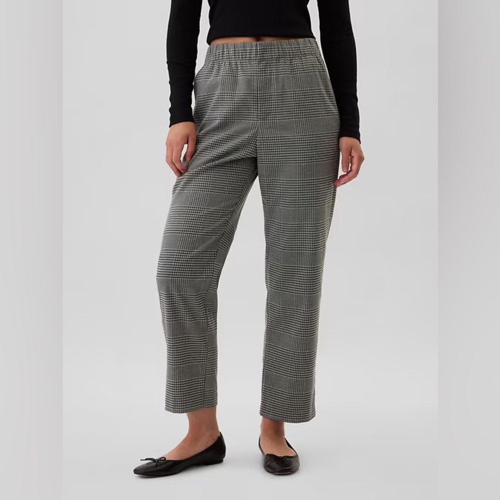Gap Mid Rise Easy Straight-Leg Pants - Black Plaid - Size M